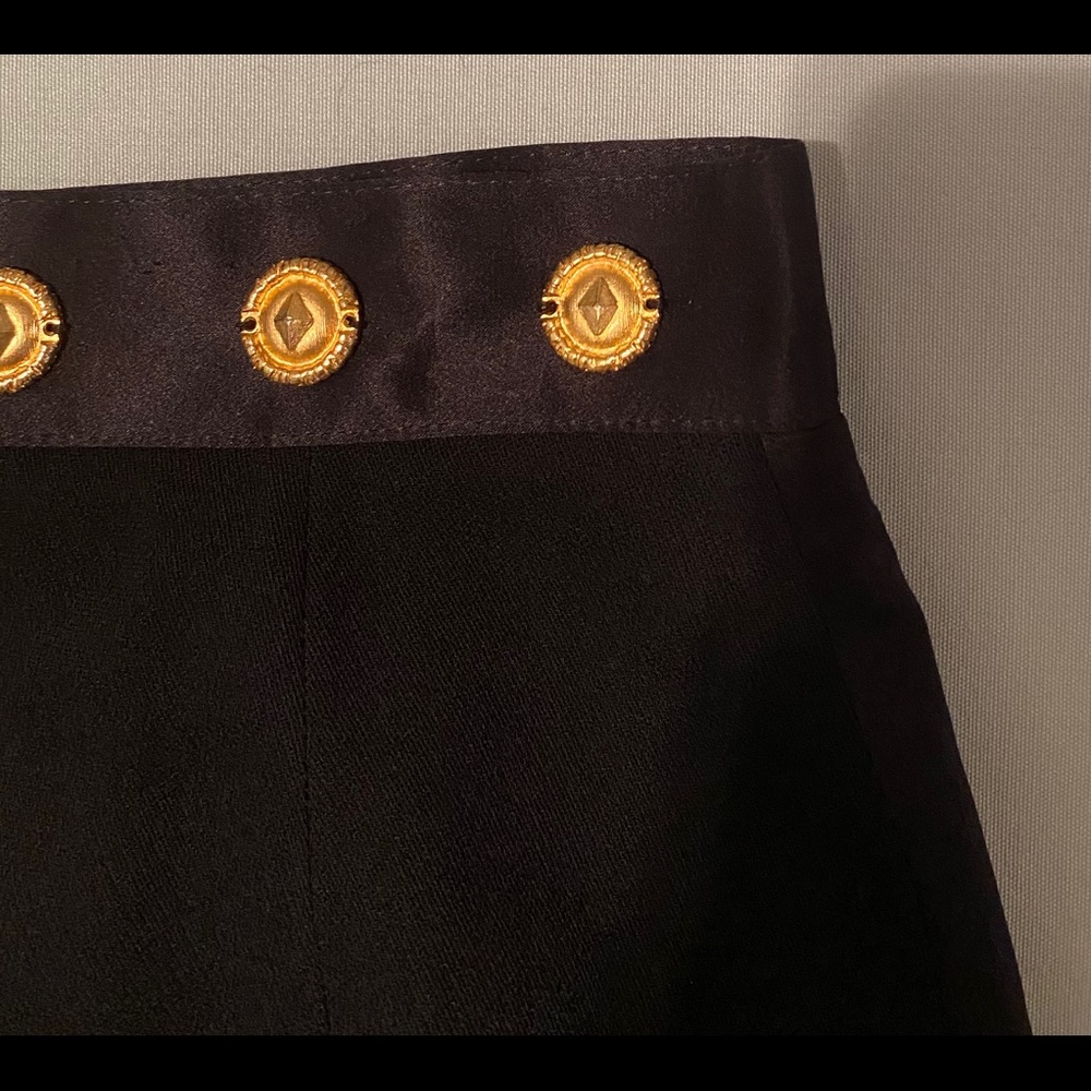 $285 New VTG Les Copains 42 4 6 Skirt Tuxedo Stripe Black Pencil Wool Gold MCM - Picture 2 of 3